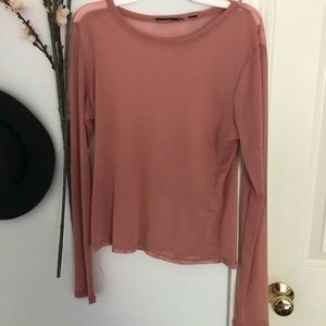 Long Sleeve Millennial Pink Mesh Shirt